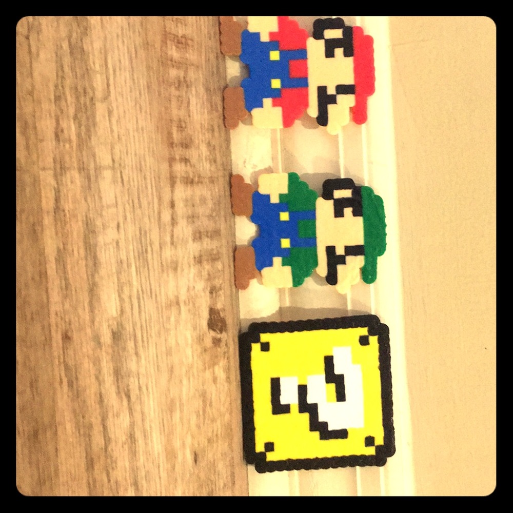 Mario, luigi, and question mark block perler beads
